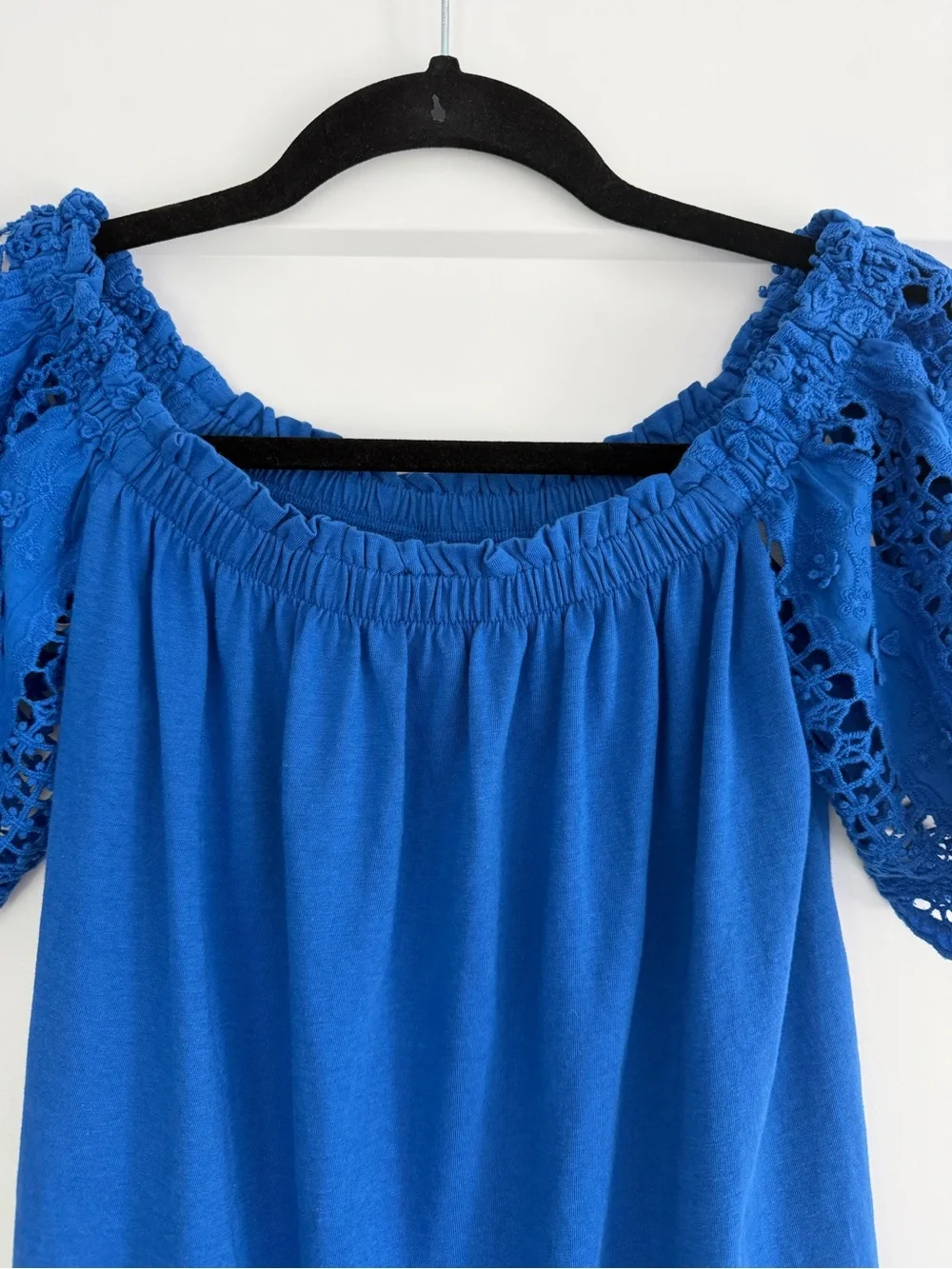 NWT Lilly Pulitzer Fayette Off-Shoulder Eyelet Sleeve Blue Women's Top, Small - Picture 4 of 8